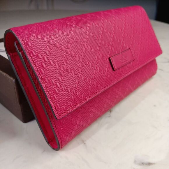 Gucci Pink Diamante Leather Long Bi-Fold Wallet W/Box - Picture 3 of 13